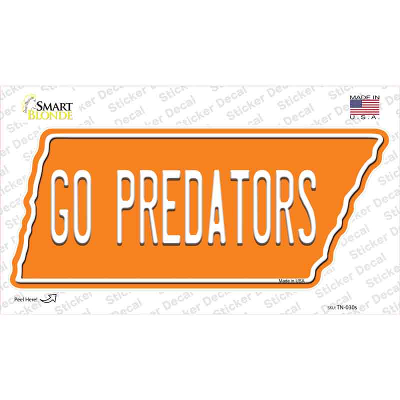 TN-030s-M 6.75 x 3 in. Go Predators Novelty Tennessee Shape Sticker Decal - Medium