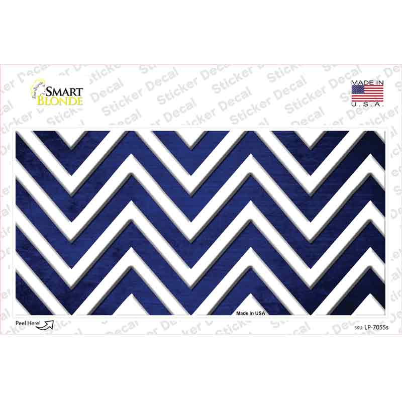 LP-7055s-M 6 x 3 in. Blue White Chevron Oil Rubbed Novelty Sticker Decal - Medium