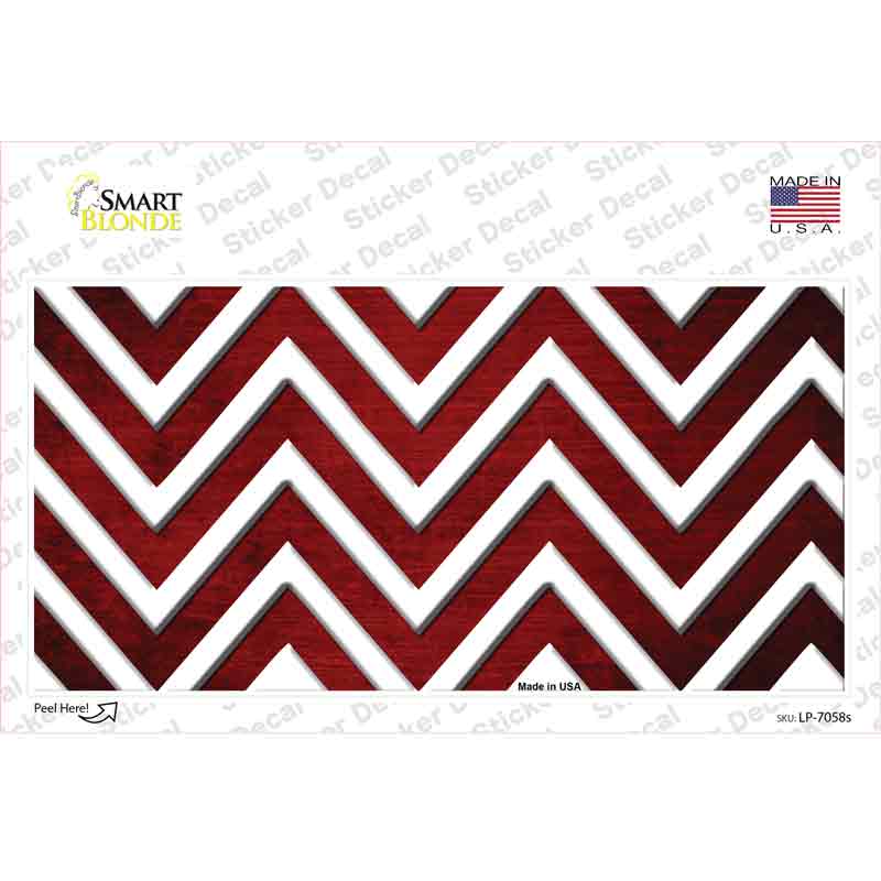 LP-7058s-M 6 x 3 in. Red White Chevron Oil Rubbed Novelty Sticker Decal - Medium