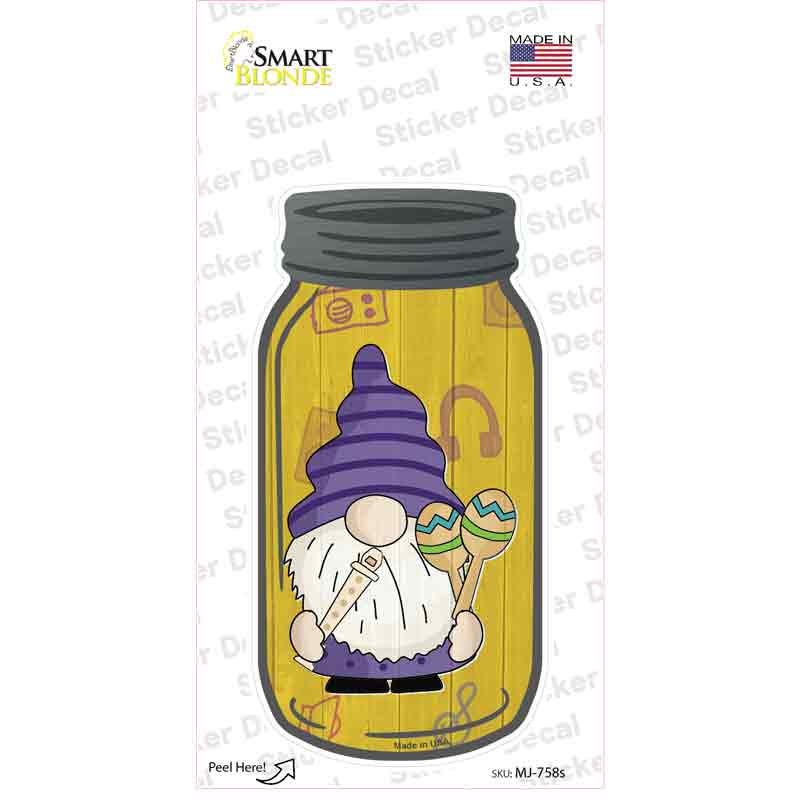 MJ-758s-M 6 x 3 in. Gnome with Recorder Novelty Mason Jar Sticker Decal - Medium