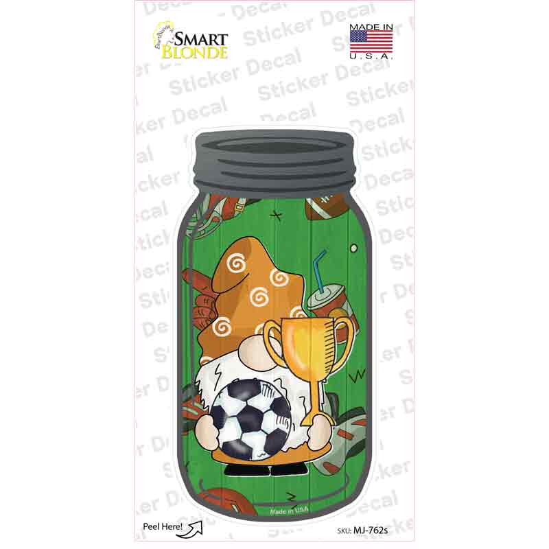 MJ-762s-M 6 x 3 in. Gnome Playing Soccer Novelty Mason Jar Sticker Decal - Medium