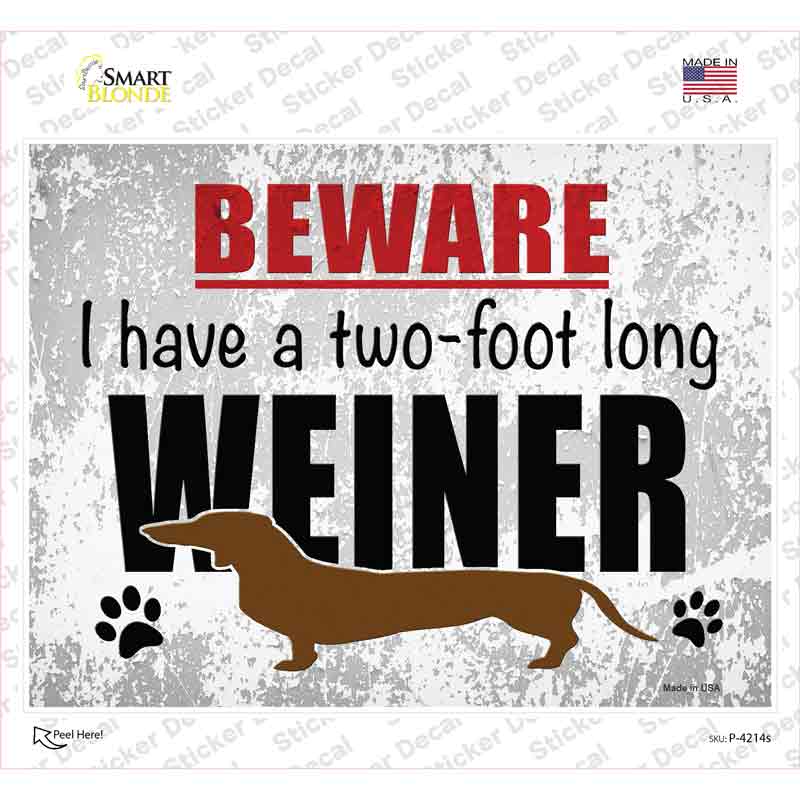 P-4214s-M 6 x 4.5 in. Two Foot Long Weiner Novelty Rectangle Sticker Decal - Medium