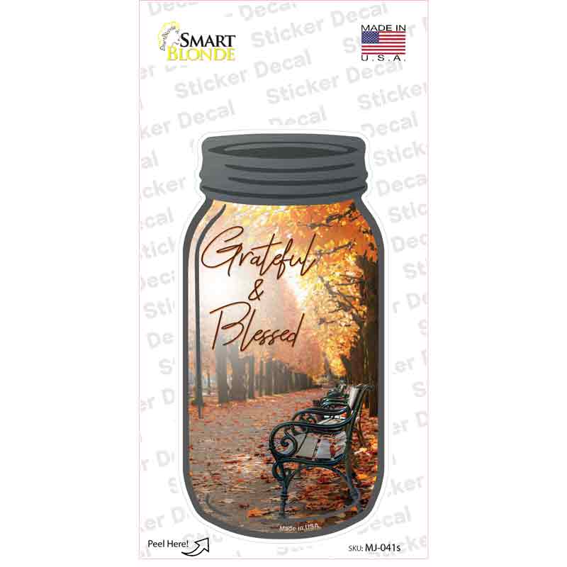 MJ-041s-M 6 x 3 in. Fall Grateful & Blessed Novelty Mason Jar Sticker Decal - Medium