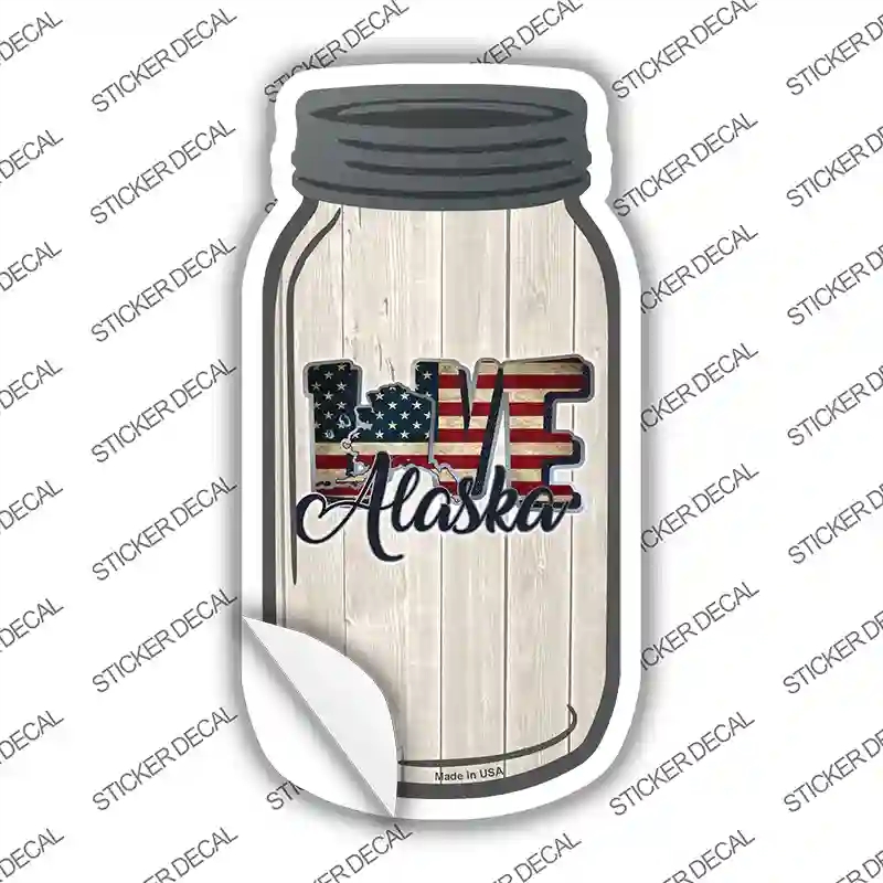 MJ-061s-S 4 x 2 in. Love Alaska Silhouette Novelty Mason Jar Sticker Decal - Small