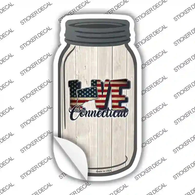 MJ-066s-S 4 x 2 in. Love Connecticut Silhouette Novelty Mason Jar Sticker Decal - Small