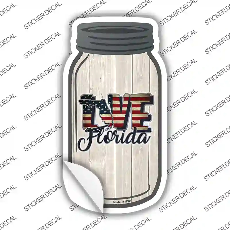 MJ-068s-S 4 x 2 in. Love Florida Silhouette Novelty Mason Jar Sticker Decal - Small