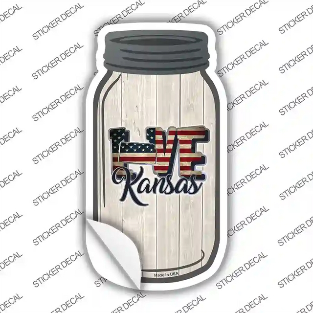 MJ-075s-L 8 x 4 in. Love Kansas Silhouette Novelty Mason Jar Sticker Decal - Large
