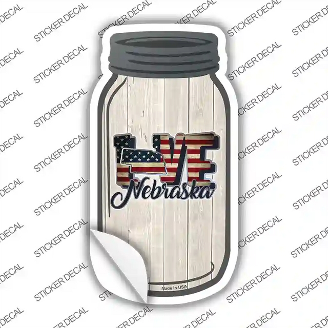 MJ-086s-L 8 x 4 in. Love Nebraska Silhouette Novelty Mason Jar Sticker Decal - Large
