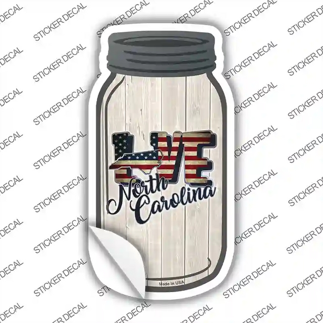 MJ-093s-L 8 x 4 in. Love North Carolina Silhouette Novelty Mason Jar Sticker Decal - Large
