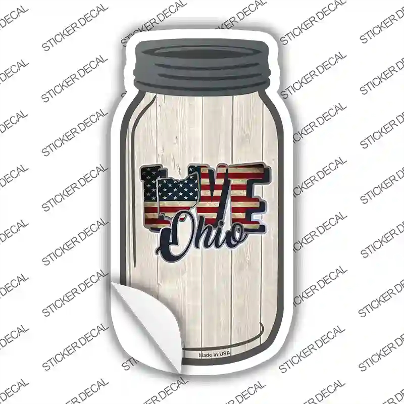 MJ-094s-S 4 x 2 in. Love Ohio Silhouette Novelty Mason Jar Sticker Decal - Small