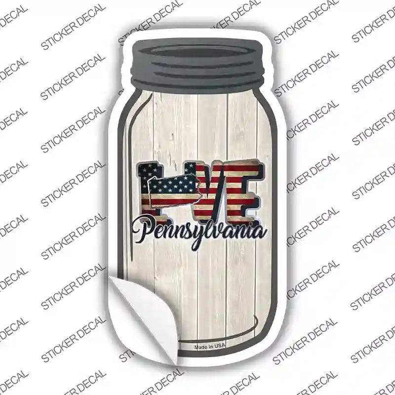 MJ-097s-S 4 x 2 in. Love Pennsylvania Silhouette Novelty Mason Jar Sticker Decal - Small