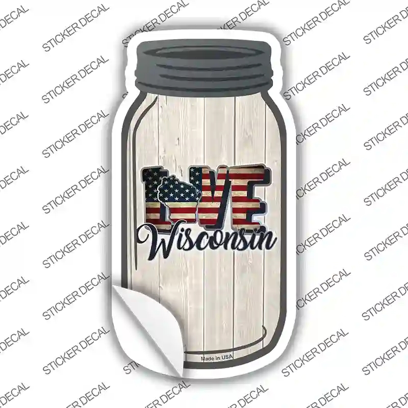 MJ-108s-S 4 x 2 in. Love Wisconsin Silhouette Novelty Mason Jar Sticker Decal - Small