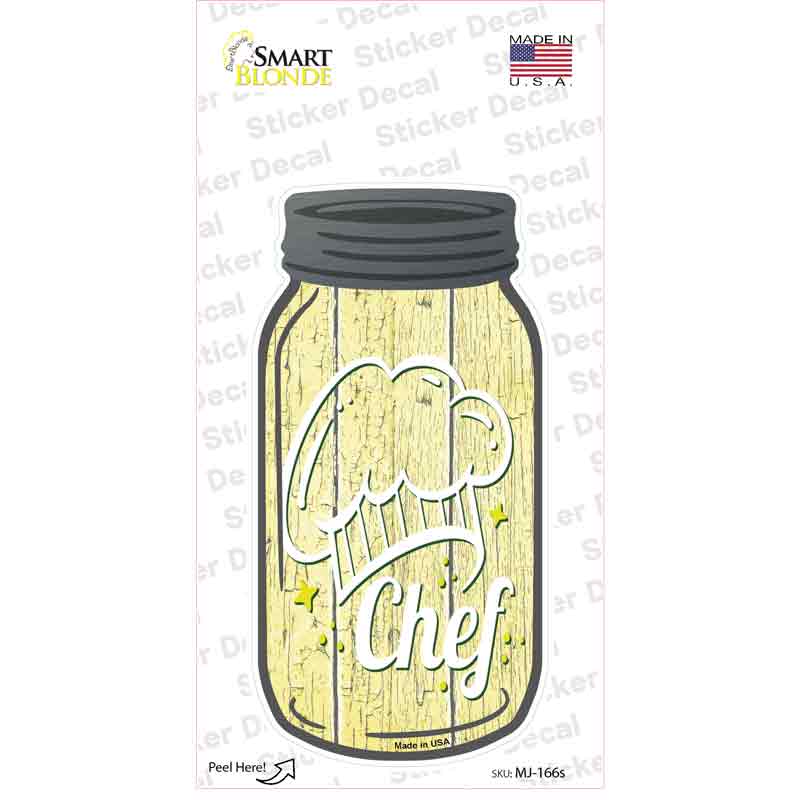 MJ-166s-M 6 x 3 in. Chef Hat Yellow Novelty Mason Jar Sticker Decal - Medium