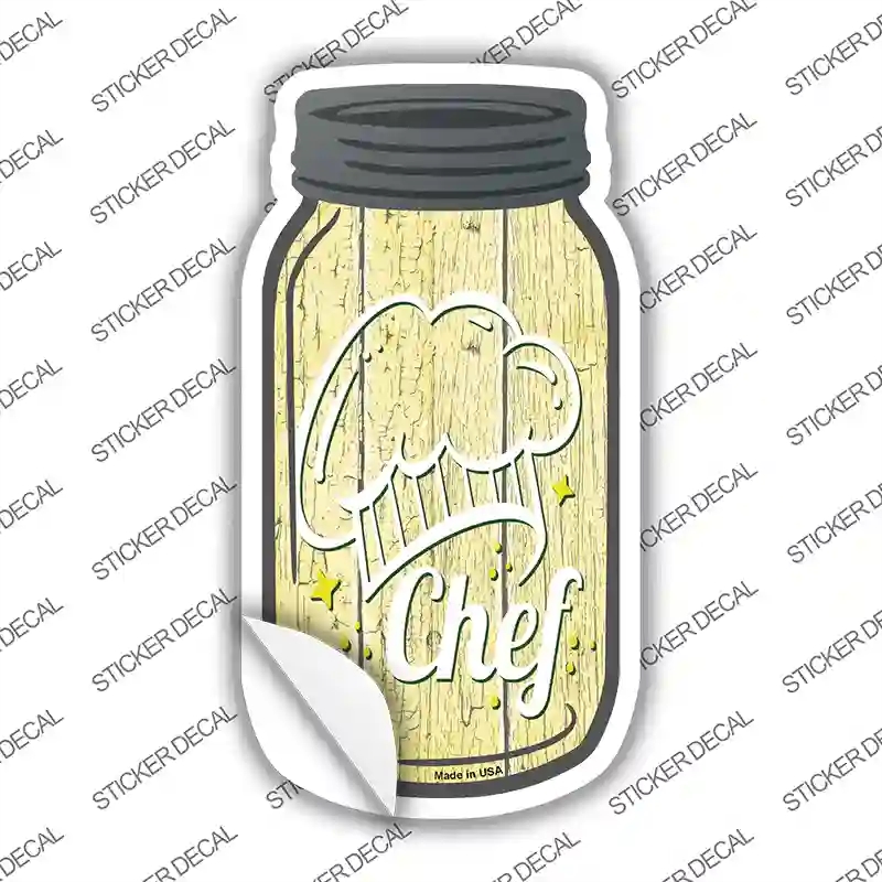 MJ-166s-S 4 x 2 in. Chef Hat Yellow Novelty Mason Jar Sticker Decal - Small