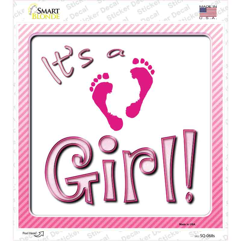 SQ-068s-M 6 x 6 in. Its A Girl Footprints Novelty Square Sticker Decal - Medium