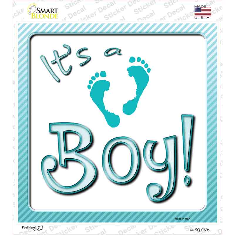 SQ-069s-M 6 x 6 in. Its A Boy Footprints Novelty Square Sticker Decal - Medium