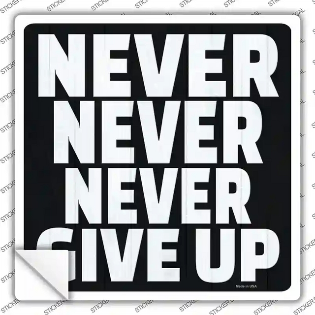 SQ-1422s-L 9 x 9 in. Never Never Never Give Up Novelty Square Sticker Decal - Large