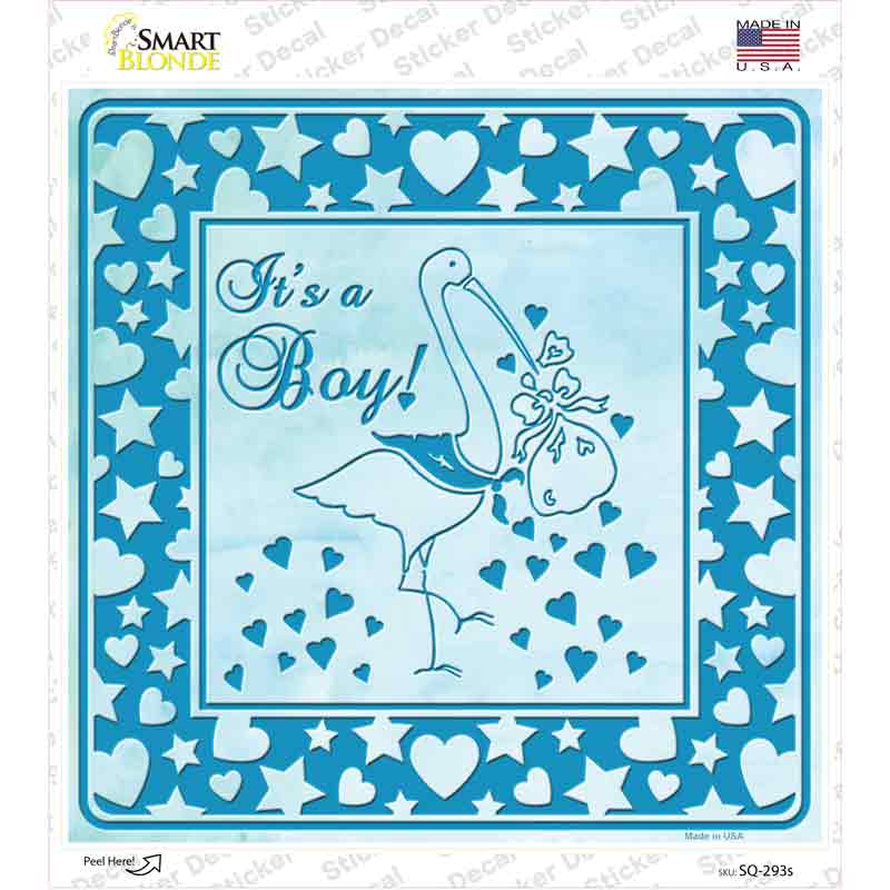 SQ-293s-M 6 x 6 in. Its A Boy with Stork Novelty Square Sticker Decal - Medium
