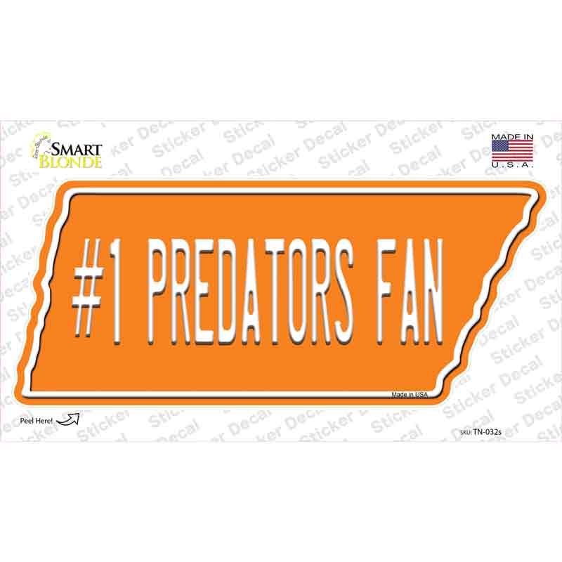 TN-032s-M 6.75 x 3 in. Number 1 Predators Fan Novelty Tennessee Shape Sticker Decal - Medium