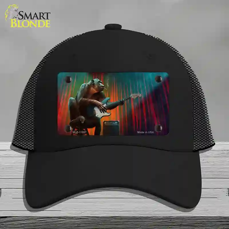 HAT01-MLP-11897 4 x 2.2 in. Monkey with Guitar Novelty License Plate Hat, Black - Mesh