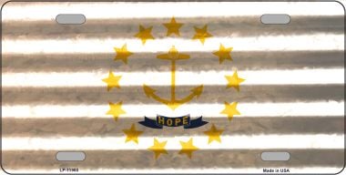 LP-11980 Rhode Island Corrugated Flag Novelty License Plate - 3.5 x 2 in.