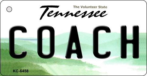 KC-6458 Coach Tennessee License Plate Key Chain - 3 x 6 in.