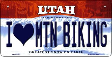 I Love MTN Biking Utah Novelty Metal Bicycle Plate BP-10232