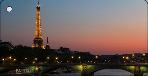 KC-11251 Eiffel Tower Night with River & Bridge Novelty Aluminum Key Chain - 4 x 7 in.
