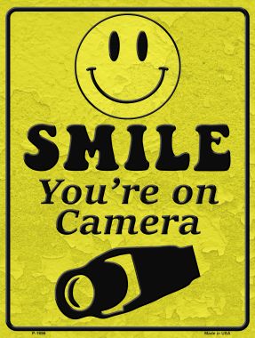 P-1696 Smile Youre on Camera Metal Novelty Parking Sign - 7 x 4 in -  Smart Blonde