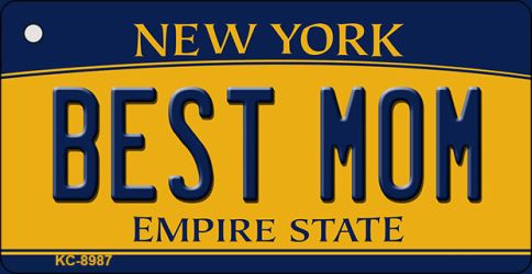 SMART BLONDE Best Mom New York State License Plate Tag Key Chain KC-8987