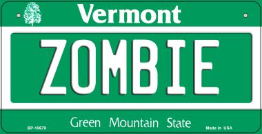Zombie Vermont Novelty Metal Bicycle Plate BP-10679
