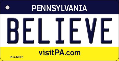 KC-6072 Believe Pennsylvania State License Plate Key Chain - 3 x 6 in.