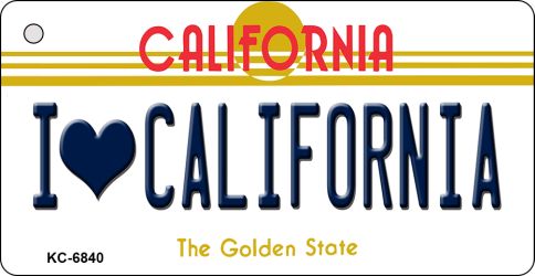 KC-6840 I Love California California State License Plate Key Chain - 3 x 6 in.