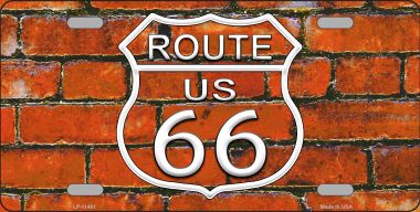 LP-11461 Route 66 Orange Brick Wall Novelty License Plate - 1 x 2 in.