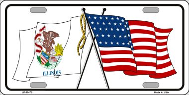 LP-11473 Illinois Crossed US Flag License Plate - 1 x 2 in.