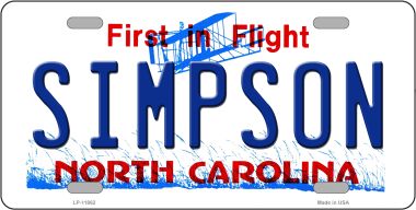 LP-11862 Simpson North Carolina Novelty License Plate - 1 x 2 in.