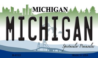 M-6105 Michigan State License Plate Novelty Magnet - 7 x 4 in.