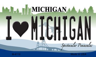 I Love Michigan State License Plate Tag Novelty Magnet M-6119