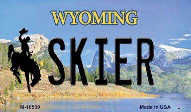 M-10539 Skier Wyoming State License Plate Magnet - 3.5 x 2 in.