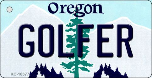 KC-10377 Golfer Oregon State License Plate Key Chain - 5 x 3 in.