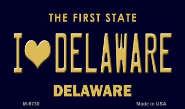 I Love Delaware State License Plate Tag Magnet M-6730