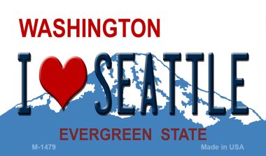 M-1479 3.5 x 2 in. I Love Seattle Washington State License Plate Magnet -  Smart Blonde