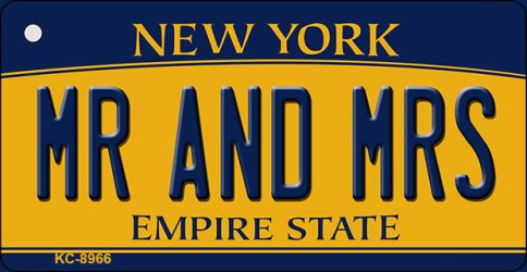 KC-8966 1.5 x 3 in. Mr & Mrs New York State License Plate Key Chain