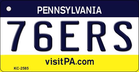KC-2585 1.5 x 3 in. 76ers Pennsylvania State License Plate Key Chain