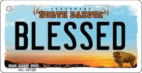 KC-10726 1.5 x 3 in. Blessed North Dakota State License Plate Key Chain