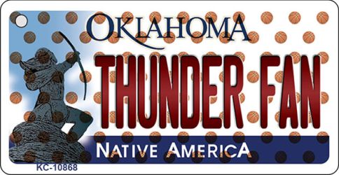 KC-10868 1.5 x 3 in. Thunder Fan Oklahoma State License Plate Key Chain
