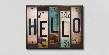 WS-110 1.5 x 6 in. Hello License Plate Strips Novelty Wood Sign