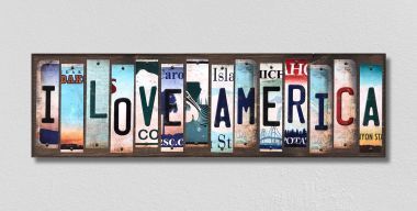 WS-262 6 x 1.5 in. I Love America License Plate Strips Novelty Wood Sign