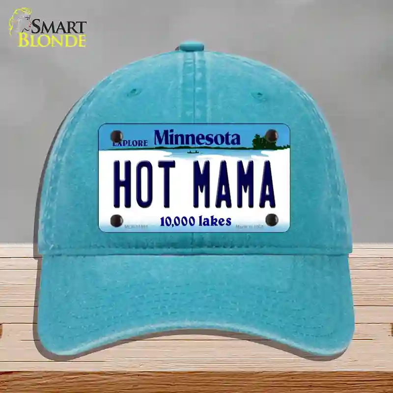 HAT10-MLP-11061 Hot Mama Minnesota State Novelty License Plate Hat, Unconstructed Cotton - Lake Blue