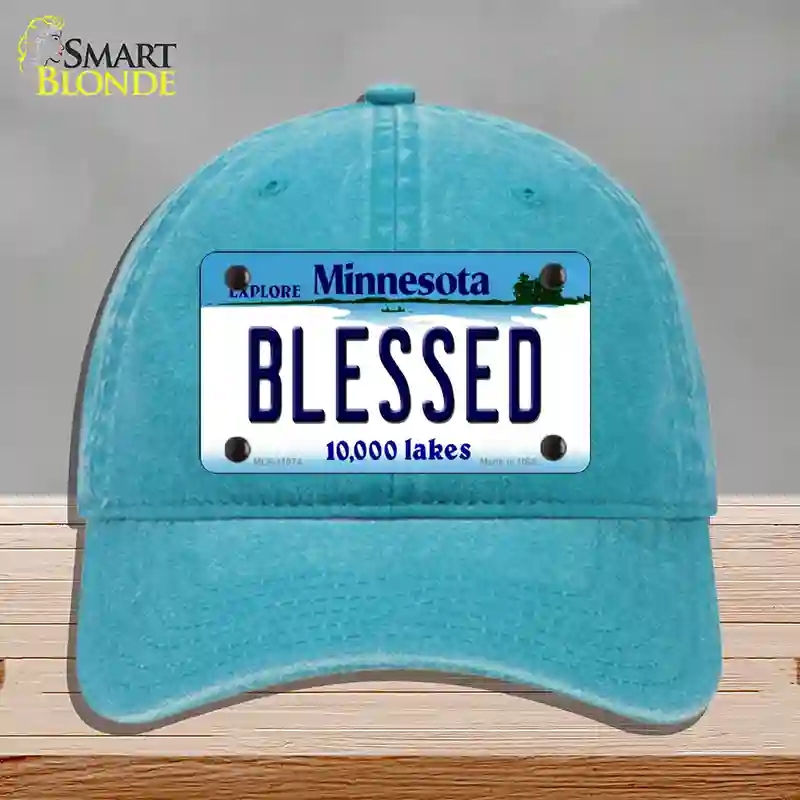 HAT10-MLP-11074 Blessed Minnesota State Novelty License Plate Hat, Unconstructed Cotton - Lake Blue